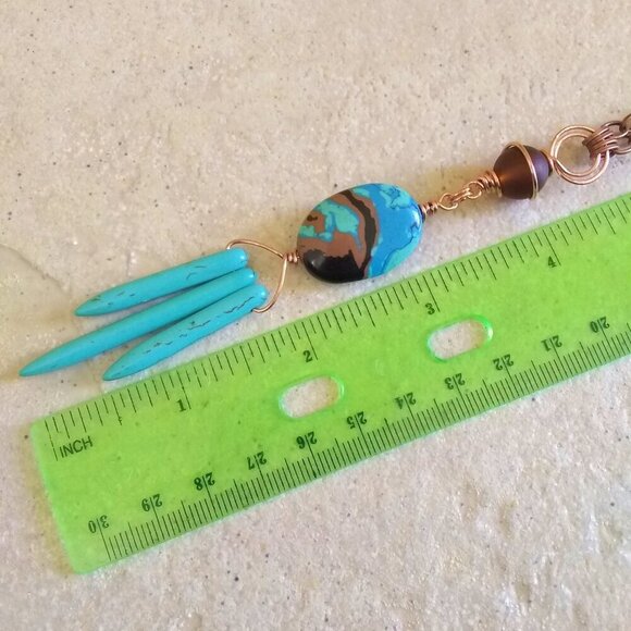 Boho Southwestern Wild Child Vibes! X-Long Turquoise & Brown Statement Necklace - Picture 6 of 12